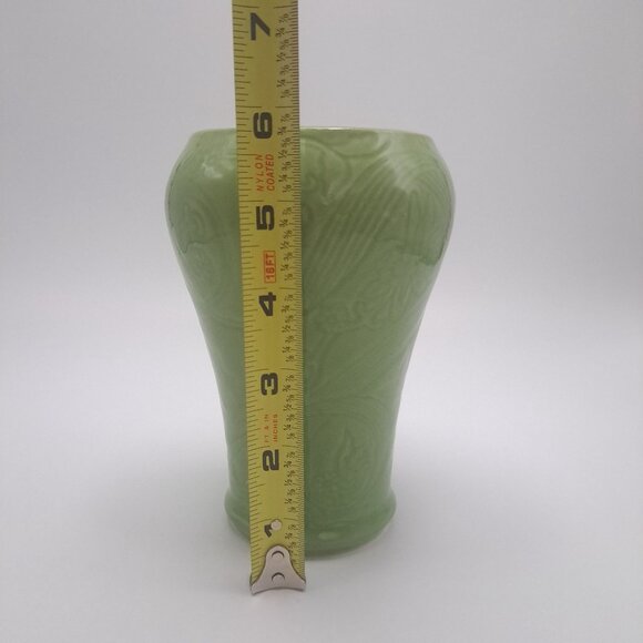 Max Factor Khara Fantasy Green Embossed Ceramic Jar Vase NO LID - Picture 2 of 10